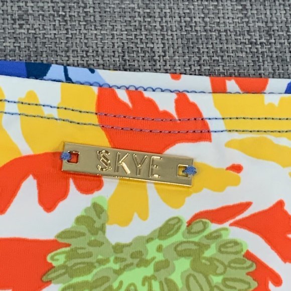 Brand New! Skye Floral Bikini Bottoms Mid Rise Large Blue White Striped Orange - Picture 7 of 12